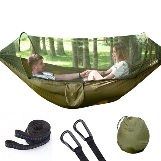 Fullautomatisk snabböppnande hängmatta med myggnät – utomhus enkel och dubbel nylonhängmatta för camping